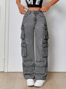 Jeans Baggy da <span class=keywords><strong>Donna</strong></span> Stile Boyfriend, Nuovo Design Casual a Vita Alta con Tasche Classiche, <span class=keywords><strong>Pantaloni</strong></span> a Gamba Larga, Stile Cargo Vintage - Product Image 2