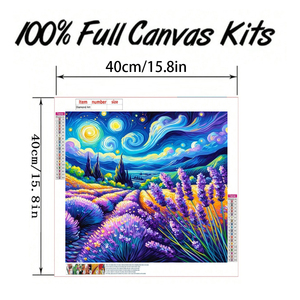 <span class=keywords><strong>Peinture</strong></span> Diamant 5D Personnalisable 40x40cm Nuit Étoilée Champ de Lavande Perles Rondes Décoration Murale DIY Cadeau Artistique pour la Maison et le Salon - Product Image 2