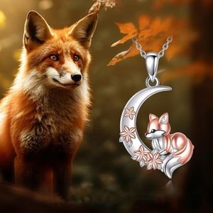 Collier renard de style New Forest européen-américain, unique, charmant et magnifique, couleur or rose, avec fleurs et lune, pour mère - Product Image 2