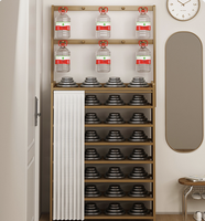 Meuble de rangement mural multi-niveaux avec porte-chaussures intégré, élégant support pour chapeaux et vêtements, et armoire à chaussures pour entrée