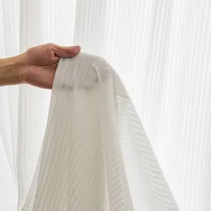 High quality white Japanese vertical striped tulle curtains for living room bedroom gauze fabric curtains