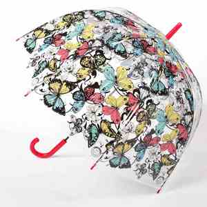 Parapluie droit transparent à poignée en plastique avec imprimé papillon et logo - Product Image 5