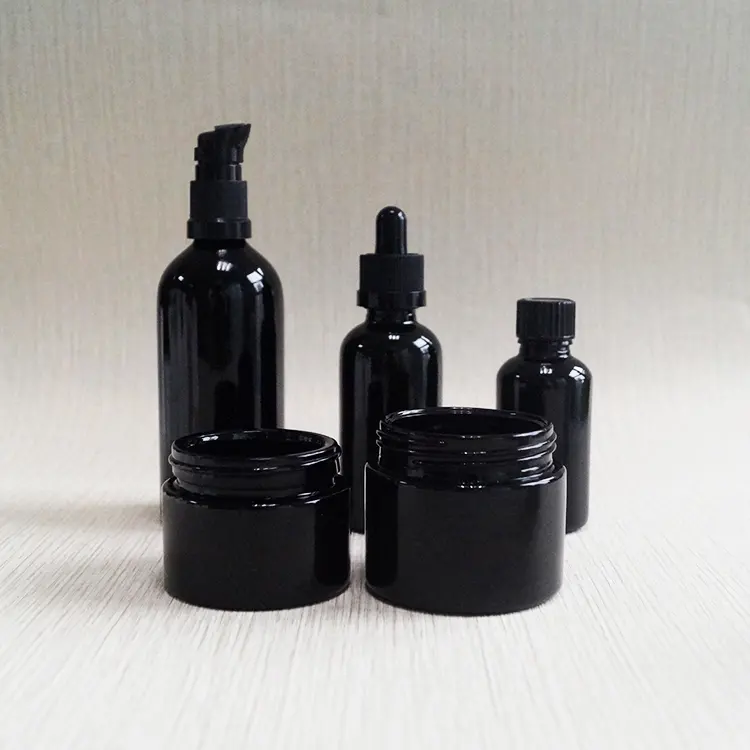 5ml 15ml 30ml 50ml 100ml 150ml 200ml 250ml black Dark uv violet glass essential oil lotion cosmetic bottle and jar