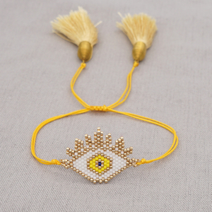 Pulsera de Ojo Turco Hecha a Mano con Cuentas MIYUKI, Borla Tejida Estilo Bohemio, Joyería Ajustable con Cordón, Amuleto de la Suerte, Regalo para Mujer - Product Image 4