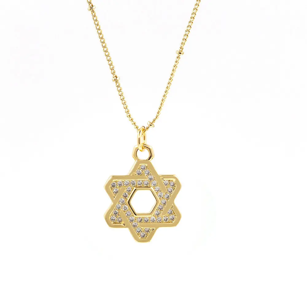 Moda İsrail yıldızı David o-zincir kolye altın kaplama bakır zirkon Solomon yahudi takı hediye erkekler kadınlar için