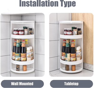 Étagère d'angle de salle de bain à 3 niveaux, 360° °   Étagère de rangement rotative, étagère triangulaire à bords festonnés pour salle de bain et cuisine - Product Image 4