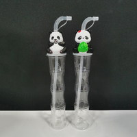 Vaso de plástico de 500ml con diseño de panda 3D y bambú, novedoso vaso para granizados con pajita flexible, ideal para regalo de fiesta