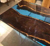 Table de salle à manger en résine époxy en bois d'ébène moderne à prix d'usine Table en bois massif d'ébène de qualité supérieure et dalle en résine époxy bleue