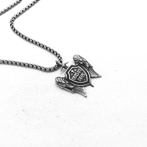 yunnique Stainless Steel Archangel <b>St</b> <b>Michael</b> Pendant <b>Necklace</b> Unisex Shield Cross Wings Fashion Jewelry - Product Image 4