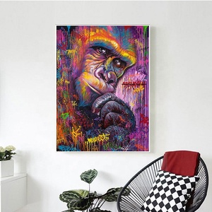 Hot bán đường phố graffiti đười ươi Khỉ vải động vật sơn hiện đại <span class=keywords><strong>GORILLA</strong></span> nghệ thuật in trang trí nội thất sơn - Product Image 4