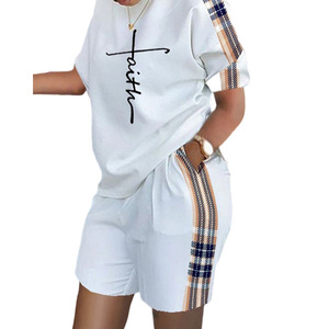 Costume de banlieue décontracté à manches courtes imprimé deux pièces pour femmes printemps été avec matériau Spandex/Polyester anti-boulochage 171 - Product Image 6