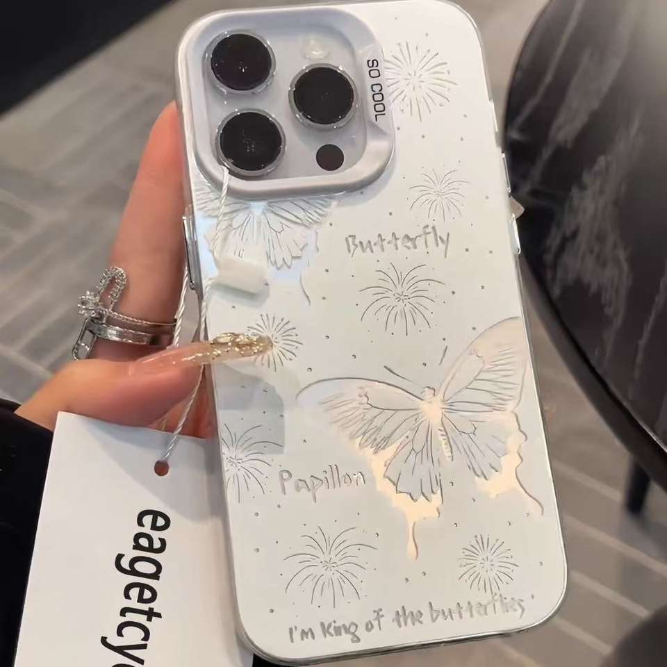 Hollowed-out Butterfly PC Phone Shell for iPhone 12–16 Pro Max