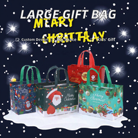Sacs fourre-tout pliables en non-tissé avec logo personnalisé, recyclables et réutilisables, taille moyenne (30-50 cm), motif de Noël, poignée longue, boîte