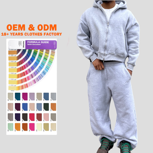 Custom Autumn Casual Heavyweight Breathable Fleece Zip-Up Hoodies & <b>Sweatpants</b> <b>Sets</b> for Men High Quality Cotton Tracksuits - Product Image 1