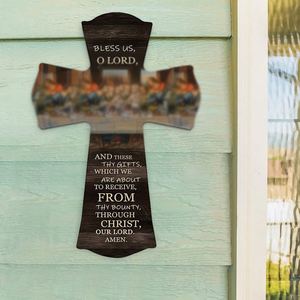 Wooden Wall Sign <b>Retro</b> Wooden Cross Pendant Wall Hanging Sign Folk Art Style Church Scene for Home Christmas Wall Decoration - Product Image 2