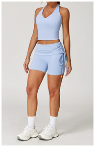 Nouveaux shorts de sport athlétiques effet seconde peau, taille haute, double couche, sans couture avant, coupe ajustée, avec cordon de serrage réglable, pour la course - Product Image 5