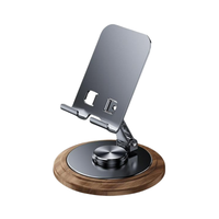 Support de Téléphone et Tablette Portable en Métal et Noyer, Pliable Mini et Ajustable, Intelligent pour Bureau, Support Paresseux