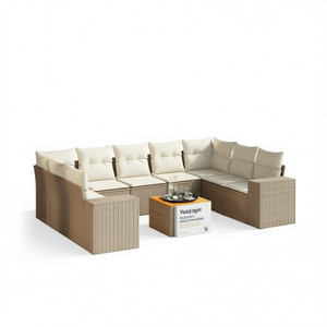 ชุดโซฟาสวนสีเบจหวาย 6 ที่นั่ง ทนทานต่อสภาพอากาศ เฟอร์นิเจอร์กลางแจ้ง ดีไซน์ร่วมสมัย - Product Image 1
