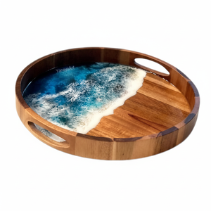 Plateau de service en bois naturel imprimé unique au design moderne Plateau d'incrustation en résine de qualité supérieure au meilleur prix Techniques d'artisanat en métal - Product Image 1