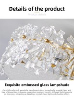 Plafonnier LED de style français avec cadre en fer et abat-jour en verre, avec interrupteur à intensité variable pour salon