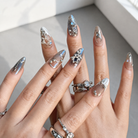 Ongles press-on de luxe Y2K en ABS, pré-dessinés, en forme d'amande et à motif étoile, très tendance, style cool et audacieux
