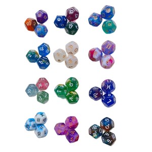 Dado a 12 facce multicolore con simbolo della costellazione, angoli arrotondati, D12, per giochi di lancio e sorteggio fortuna - Product Image 5