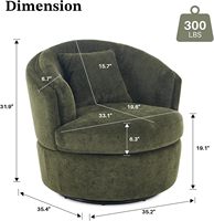 Fauteuil d'appoint pivotant à 360 degrés Fauteuil en tonneau vert confortable avec oreiller pour salon, chambre ou salle de lecture