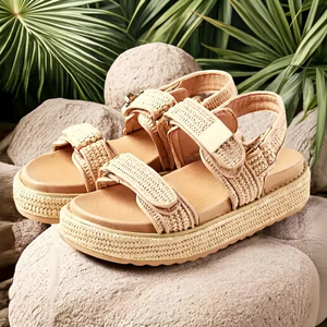 Straw Weave Synthetic Strap Anti-Slippery Flat <b>Sandals</b> Open Toe Platform EVA Sole Breathable Summer Women's Shoes - Product Image 1