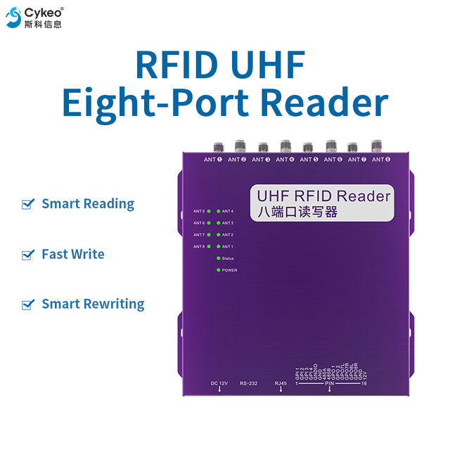 Fixed RFID 8 Channel Reader UHF Frequency for Warehouse Logistics Asset Tracking 840-960 MHz ISO 18000-6C Standard