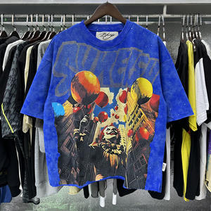 2026 Tendance, style urbain, en coton pur double fil délavé, déchiré, patchwork, avec lettres imprimées exagérées, effet poudré et brillant - Product Image 2