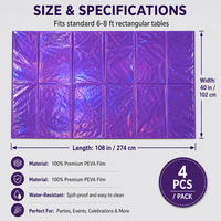 Nappe en PEVA imperméable, rectangulaire, jetable, en plastique, couleur holographique violette, pour mariage, dîner, fête, extérieur