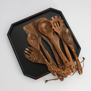 Ensemble d'ustensiles de cuisine en bois d'olivier, 8 pièces, sans danger pour les aliments, lavage à la main uniquement, spatules, louches, cuillères ajourées, cuillères à nouilles - Product Image 4