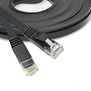 Câble de raccordement plat CAT6 UTP 1m/2m/3m/5m en option, conducteur en cuivre nu 32AWG, RJ45 8P8C, gaine PVC noire, conforme ROHS, câble LAN - Product Image 2