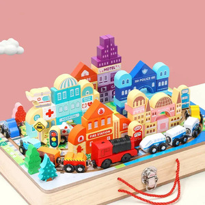 Jouet de ville créatif Montessori à faire soi-même pour les enfants âgés de 3 à 6 ans, ensemble de blocs de construction de train électrique en <span class=keywords><strong>bois</strong></span>, jeu éducatif - Product Image 5