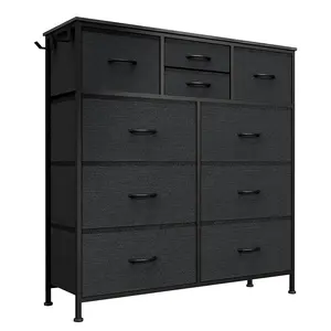 Black Wood Grain Print Charcoal Double Dresser Bedroom Living Room Hallway 10 Drawers Storage Tower Chest Drawers for Closet