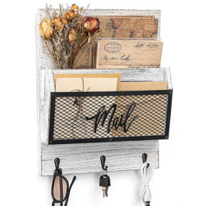 Decorazione per la casa a parete scaffale lettere riviste giornali posta organizzatore Rack portachiavi con ganci per chiavi - Product Image 3