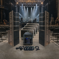 Équipement audio professionnel avec caissons de basses, enceintes Line Array, amplificateurs et table de mixage pour concerts en plein air, églises et locations de scènes