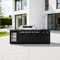 Cuisine extérieure avec barbecue au gaz en acier inoxydable 8 brûleurs, plaque de cuisson Teppanyaki et réfrigérateur, certifié CE