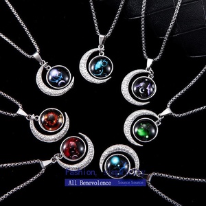 Collier avec pendentif en forme de croissant de lune en acier inoxydable Haomi, charme du zodiaque <span class=keywords><strong>chinois</strong></span>, collier vintage du zodiaque, certifié CE - Product Image 4