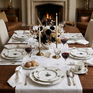 <span class=keywords><strong>Service</strong></span> de table de luxe en <span class=keywords><strong>porcelaine</strong></span> fine noire à motif floral, assiettes de présentation vintage en céramique, tasses à café et bols en <span class=keywords><strong>porcelaine</strong></span> pour événements hôteliers - Product Image 4