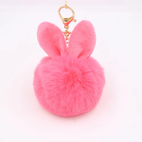 Joli porte-clés en peluche avec oreilles de lapin et boule moelleuse, pendentif pour sac