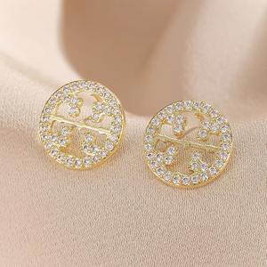 ต่างหูทันสมัยสไตล์อเมริกันยุโรปสำหรับผู้หญิงเครื่องประดับทองเหลืองติดเพชรหลายสีประดับคริสตัลทอง - Product Image 5