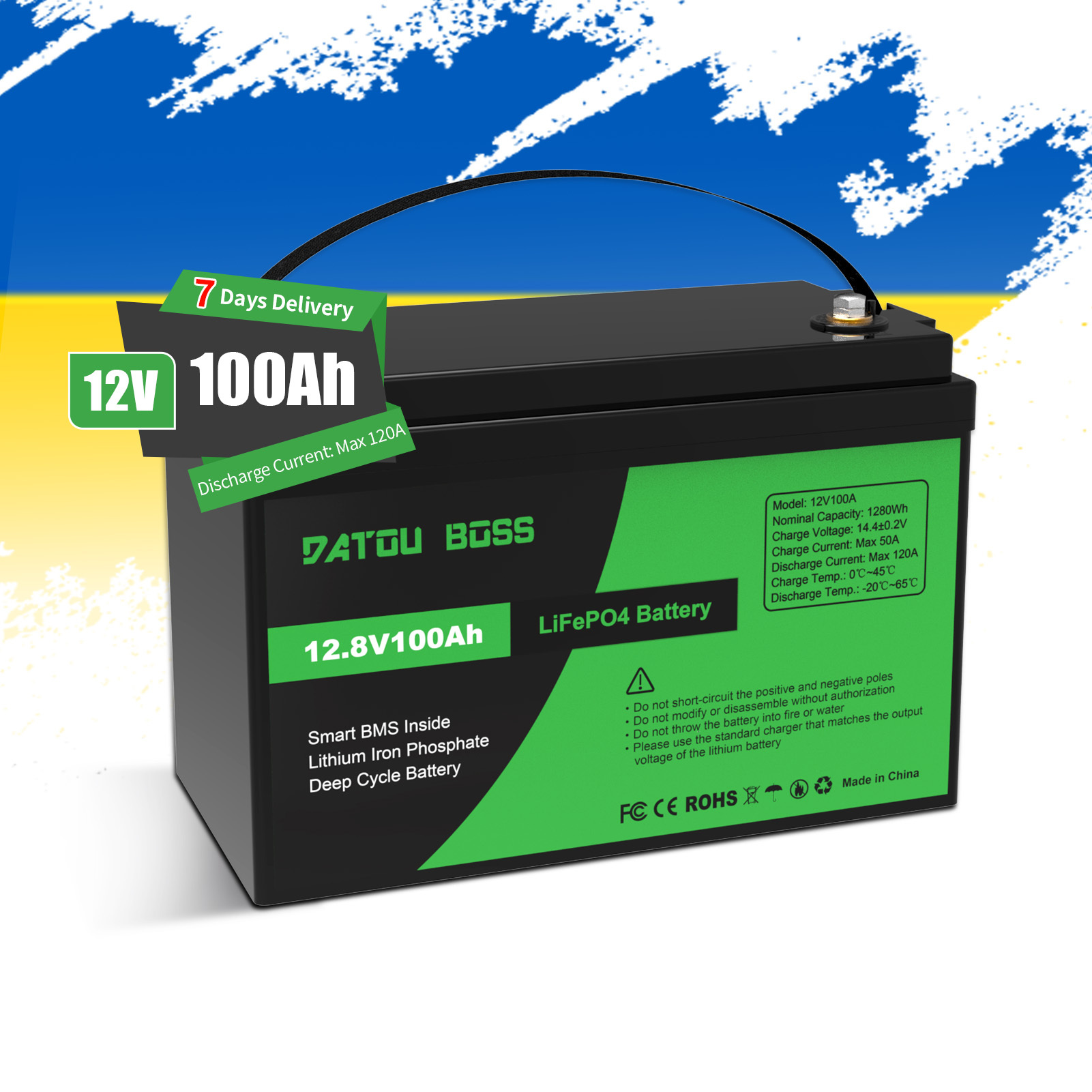 EU Local Stock BMS Rechargeable Discharge Current 120A <strong>12V</strong> <strong>100AH</strong> Lithium <strong>Lifepo4</strong> <strong>Battery</strong> for RV Camping Fishing