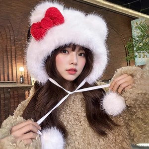 Lindo gorro blanco con orejeras y lazo para mujer, cálido, a prueba de viento, estilo Lei Feng, con lazo. - Product Image 1