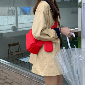 Bolso Bandolera Casual Rojo de Nailon con Correa Ajustable y Cierre de Cremallera, para Uso Diario, Bolso de Pecho para Mujer, Color Sólido D8563 - Product Image 2