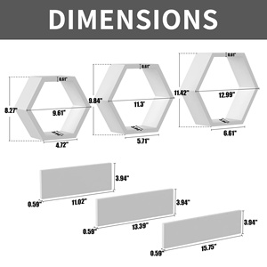 Étagères flottantes hexagonales en bois pour montage mural, pour <span class=keywords><strong>salle</strong></span> <span class=keywords><strong>de</strong></span> <span class=keywords><strong>bain</strong></span>, chambre, cuisine et livres, étagère décorative suspendue - Product Image 3