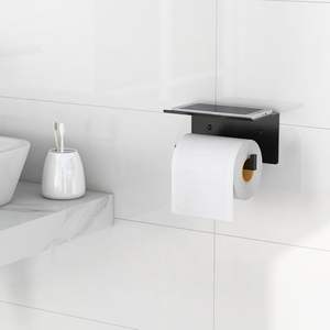 Práctico Portarrollos de Papel Higiénico de Plástico de Una Sola Capa, Montado en la Pared, Sin Perforaciones, con Soporte para Teléfono Móvil, Moderno, para Sala de Estar - Product Image 2