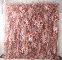 L02 Panneau de fond mural personnalisé de luxe 3D 5D 7D Roll Up Floral 8ft x 8ft Pink Artificial Silk Rose Flower Wall for Wedding Decor