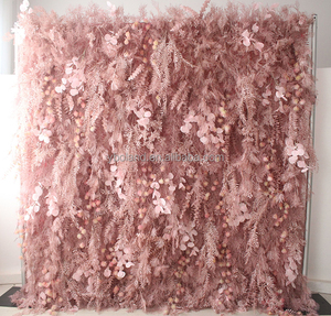 L02 Panneau de fond mural personnalisé de luxe 3D 5D 7D Roll Up Floral 8ft x 8ft Pink Artificial Silk Rose Flower Wall for Wedding Decor - Product Image 5