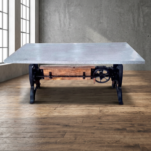 Mesa Industrial Vintage de Hierro Fundido y Madera de Mango con Manivela, Construcción Sólida, Moderna, Ajustable en Altura, Plegable, Estilo Rústico, para Hotel, 6 Plazas - Product Image 3